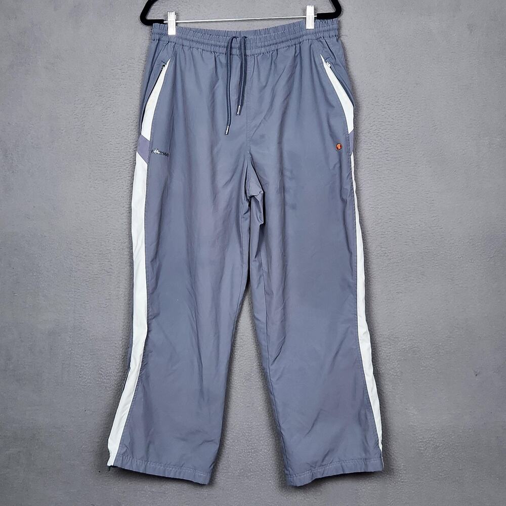 Ellesse Track Pants Mens Medium Gray White Mesh Lined Zip Pockets Ankle Zips